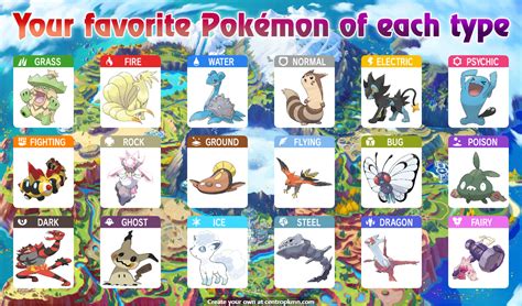 favorite pokemon picker each type.